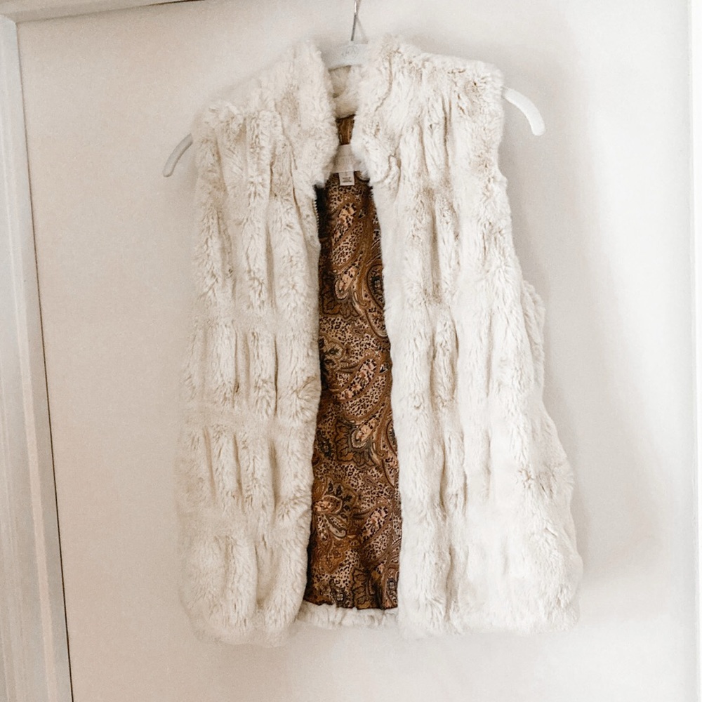 NWOT Donna Salyers Faux Fur Vest Small Cream Paisley Lined Luxury
